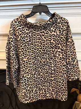Chico's Leopard Print Draped Neck Top in Black and Cream